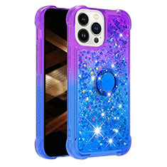 Custodia Silicone Cover Morbida Bling-Bling con Anello Supporto S02 per Apple iPhone 14 Pro Viola