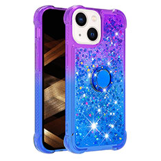 Custodia Silicone Cover Morbida Bling-Bling con Anello Supporto S02 per Apple iPhone 15 Plus Viola