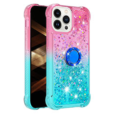 Custodia Silicone Cover Morbida Bling-Bling con Anello Supporto S02 per Apple iPhone 16 Pro Max Rosa