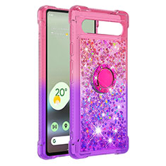 Custodia Silicone Cover Morbida Bling-Bling con Anello Supporto S02 per Google Pixel 7a 5G Rosa Caldo