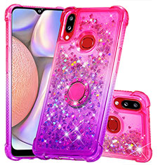 Custodia Silicone Cover Morbida Bling-Bling con Anello Supporto S02 per Samsung Galaxy A10s Rosa Caldo