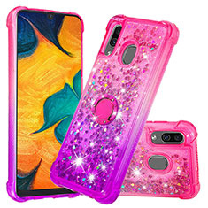 Custodia Silicone Cover Morbida Bling-Bling con Anello Supporto S02 per Samsung Galaxy A20 Rosa Caldo