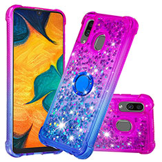 Custodia Silicone Cover Morbida Bling-Bling con Anello Supporto S02 per Samsung Galaxy A20 Viola