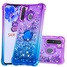 Custodia Silicone Cover Morbida Bling-Bling con Anello Supporto S02 per Samsung Galaxy A21 European Viola