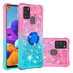 Custodia Silicone Cover Morbida Bling-Bling con Anello Supporto S02 per Samsung Galaxy A21s Rosa