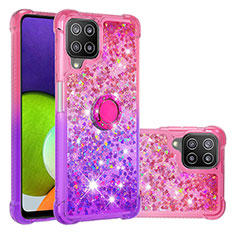 Custodia Silicone Cover Morbida Bling-Bling con Anello Supporto S02 per Samsung Galaxy A22 4G Rosa Caldo