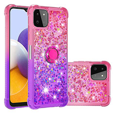 Custodia Silicone Cover Morbida Bling-Bling con Anello Supporto S02 per Samsung Galaxy A22 5G Rosa Caldo