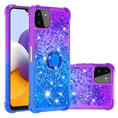 Custodia Silicone Cover Morbida Bling-Bling con Anello Supporto S02 per Samsung Galaxy A22 5G Viola