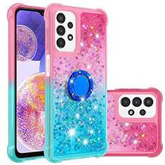 Custodia Silicone Cover Morbida Bling-Bling con Anello Supporto S02 per Samsung Galaxy A23 5G Rosa