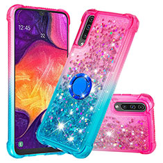 Custodia Silicone Cover Morbida Bling-Bling con Anello Supporto S02 per Samsung Galaxy A30S Rosa