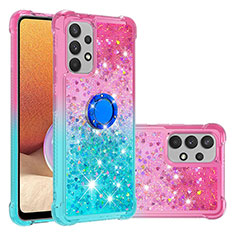 Custodia Silicone Cover Morbida Bling-Bling con Anello Supporto S02 per Samsung Galaxy A32 4G Rosa