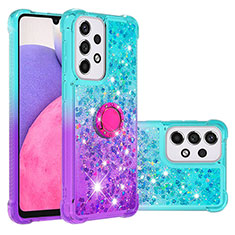 Custodia Silicone Cover Morbida Bling-Bling con Anello Supporto S02 per Samsung Galaxy A33 5G Cielo Blu