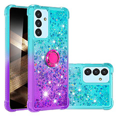 Custodia Silicone Cover Morbida Bling-Bling con Anello Supporto S02 per Samsung Galaxy A35 5G Cielo Blu