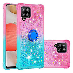 Custodia Silicone Cover Morbida Bling-Bling con Anello Supporto S02 per Samsung Galaxy A42 5G Rosa