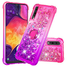 Custodia Silicone Cover Morbida Bling-Bling con Anello Supporto S02 per Samsung Galaxy A50 Rosa Caldo