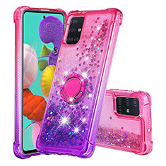 Custodia Silicone Cover Morbida Bling-Bling con Anello Supporto S02 per Samsung Galaxy A51 4G Rosa Caldo