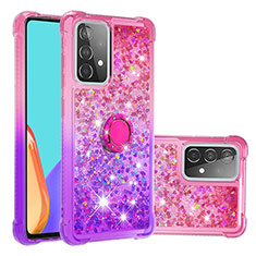 Custodia Silicone Cover Morbida Bling-Bling con Anello Supporto S02 per Samsung Galaxy A52 4G Rosa Caldo