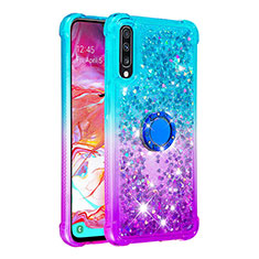 Custodia Silicone Cover Morbida Bling-Bling con Anello Supporto S02 per Samsung Galaxy A70 Cielo Blu