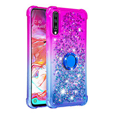 Custodia Silicone Cover Morbida Bling-Bling con Anello Supporto S02 per Samsung Galaxy A70 Viola