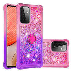 Custodia Silicone Cover Morbida Bling-Bling con Anello Supporto S02 per Samsung Galaxy A72 4G Rosa Caldo