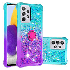 Custodia Silicone Cover Morbida Bling-Bling con Anello Supporto S02 per Samsung Galaxy A73 5G Cielo Blu