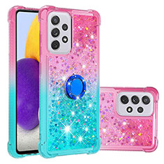 Custodia Silicone Cover Morbida Bling-Bling con Anello Supporto S02 per Samsung Galaxy A73 5G Rosa