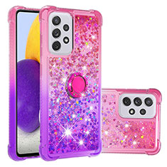 Custodia Silicone Cover Morbida Bling-Bling con Anello Supporto S02 per Samsung Galaxy A73 5G Rosa Caldo