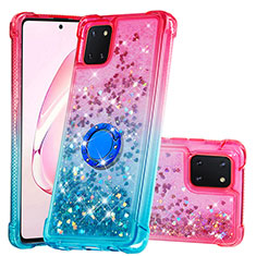 Custodia Silicone Cover Morbida Bling-Bling con Anello Supporto S02 per Samsung Galaxy A81 Rosa