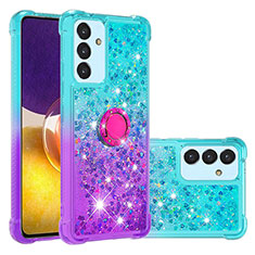 Custodia Silicone Cover Morbida Bling-Bling con Anello Supporto S02 per Samsung Galaxy F34 5G Cielo Blu