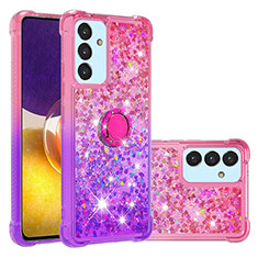 Custodia Silicone Cover Morbida Bling-Bling con Anello Supporto S02 per Samsung Galaxy F34 5G Rosa Caldo