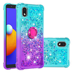 Custodia Silicone Cover Morbida Bling-Bling con Anello Supporto S02 per Samsung Galaxy M01 Core Cielo Blu