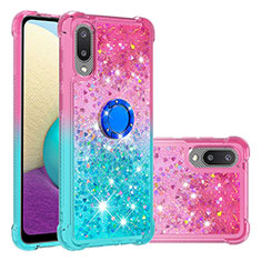 Custodia Silicone Cover Morbida Bling-Bling con Anello Supporto S02 per Samsung Galaxy M02 Rosa Caldo