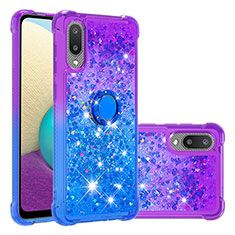 Custodia Silicone Cover Morbida Bling-Bling con Anello Supporto S02 per Samsung Galaxy M02 Viola