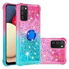 Custodia Silicone Cover Morbida Bling-Bling con Anello Supporto S02 per Samsung Galaxy M02s Rosa