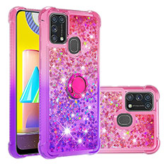 Custodia Silicone Cover Morbida Bling-Bling con Anello Supporto S02 per Samsung Galaxy M31 Prime Edition Rosa Caldo