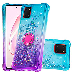 Custodia Silicone Cover Morbida Bling-Bling con Anello Supporto S02 per Samsung Galaxy M60s Cielo Blu