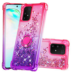 Custodia Silicone Cover Morbida Bling-Bling con Anello Supporto S02 per Samsung Galaxy M80S Rosa Caldo