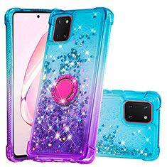 Custodia Silicone Cover Morbida Bling-Bling con Anello Supporto S02 per Samsung Galaxy Note 10 Lite Cielo Blu