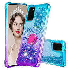 Custodia Silicone Cover Morbida Bling-Bling con Anello Supporto S02 per Samsung Galaxy S20 Cielo Blu