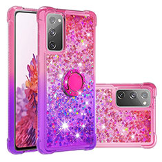 Custodia Silicone Cover Morbida Bling-Bling con Anello Supporto S02 per Samsung Galaxy S20 FE 4G Rosa Caldo