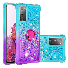 Custodia Silicone Cover Morbida Bling-Bling con Anello Supporto S02 per Samsung Galaxy S20 FE 5G Cielo Blu