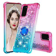 Custodia Silicone Cover Morbida Bling-Bling con Anello Supporto S02 per Samsung Galaxy S20 Rosa