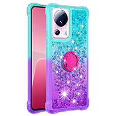 Custodia Silicone Cover Morbida Bling-Bling con Anello Supporto S02 per Xiaomi Civi 2 5G Cielo Blu