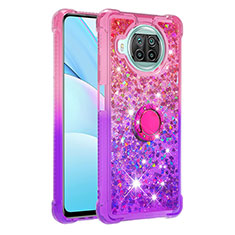 Custodia Silicone Cover Morbida Bling-Bling con Anello Supporto S02 per Xiaomi Mi 10i 5G Rosa Caldo