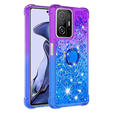 Custodia Silicone Cover Morbida Bling-Bling con Anello Supporto S02 per Xiaomi Mi 11T 5G Viola