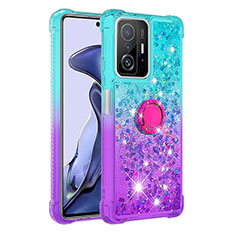 Custodia Silicone Cover Morbida Bling-Bling con Anello Supporto S02 per Xiaomi Mi 11T Pro 5G Cielo Blu