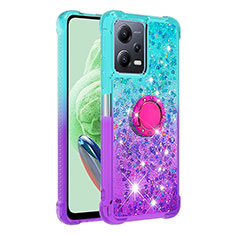 Custodia Silicone Cover Morbida Bling-Bling con Anello Supporto S02 per Xiaomi Poco X5 5G Cielo Blu