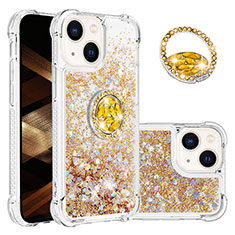 Custodia Silicone Cover Morbida Bling-Bling con Anello Supporto S03 per Apple iPhone 13 Oro