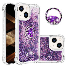 Custodia Silicone Cover Morbida Bling-Bling con Anello Supporto S03 per Apple iPhone 15 Viola