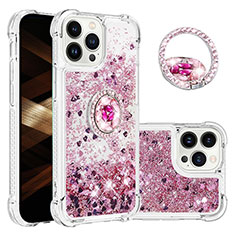 Custodia Silicone Cover Morbida Bling-Bling con Anello Supporto S03 per Apple iPhone 16 Pro Max Lavanda